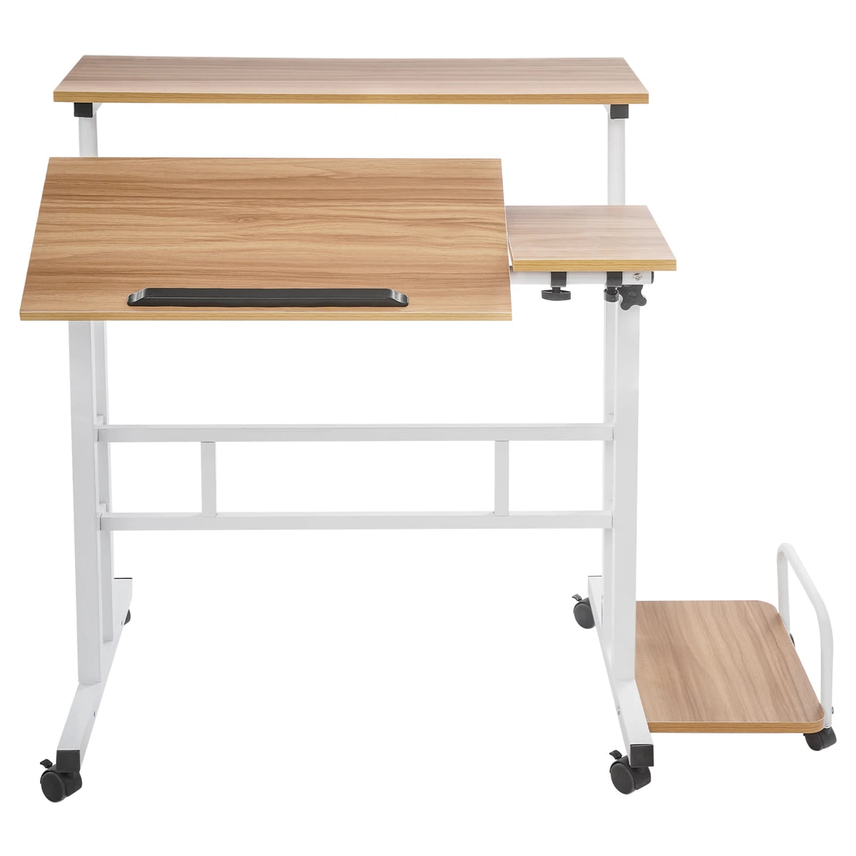 Mobile Computer Desk  with Tiltable Panels 6 Casters Adjustable Height Ergonomic Foldable Sit Stand Workstation for Home Office Dormitory Study Room