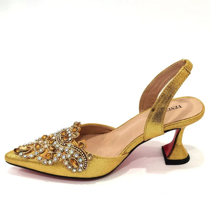 Exquisite 2024 Elegant Woman High Heels Peep Toe Shandals with Rhinestone Italian Design Shoes and Bags Set for Party