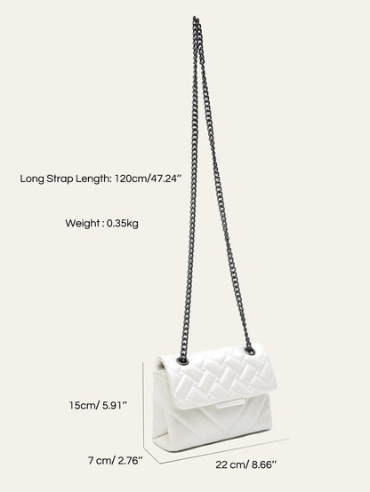 Women Fashion Metallic PU Vegan Leather Handbag Luxury Quilted Flap Messenger Shoulder Bag Long Chain Purse Daily Casual Travel