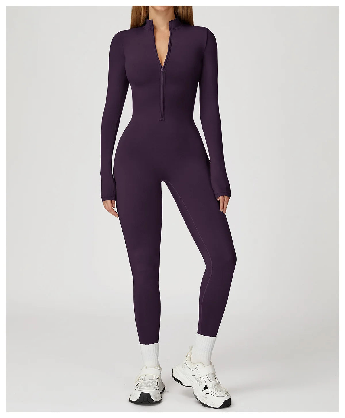 Winter Half Zip Yoga Bodysuit Women Long Sleeved Fitness Jumpsuit Sportswear Gym Clothes One-piece Running Workout Wear Rompers