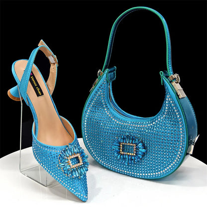 2025 Nigerian Women's Party Shoes and Bags Medium Heel Pointed Toe Elegant Party Footwear With Matching Color Handbag for Women