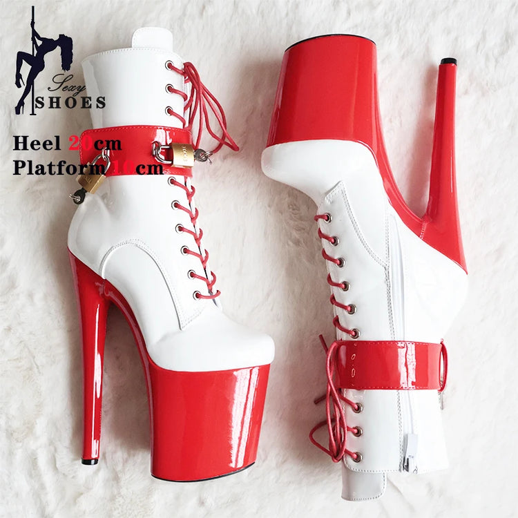 Women's Boots New Sexy Fetish Striptease Shoes T Show  Club Party Ankle Boots Thin High Heels Laces Belt Buckle Padlocks Boots
