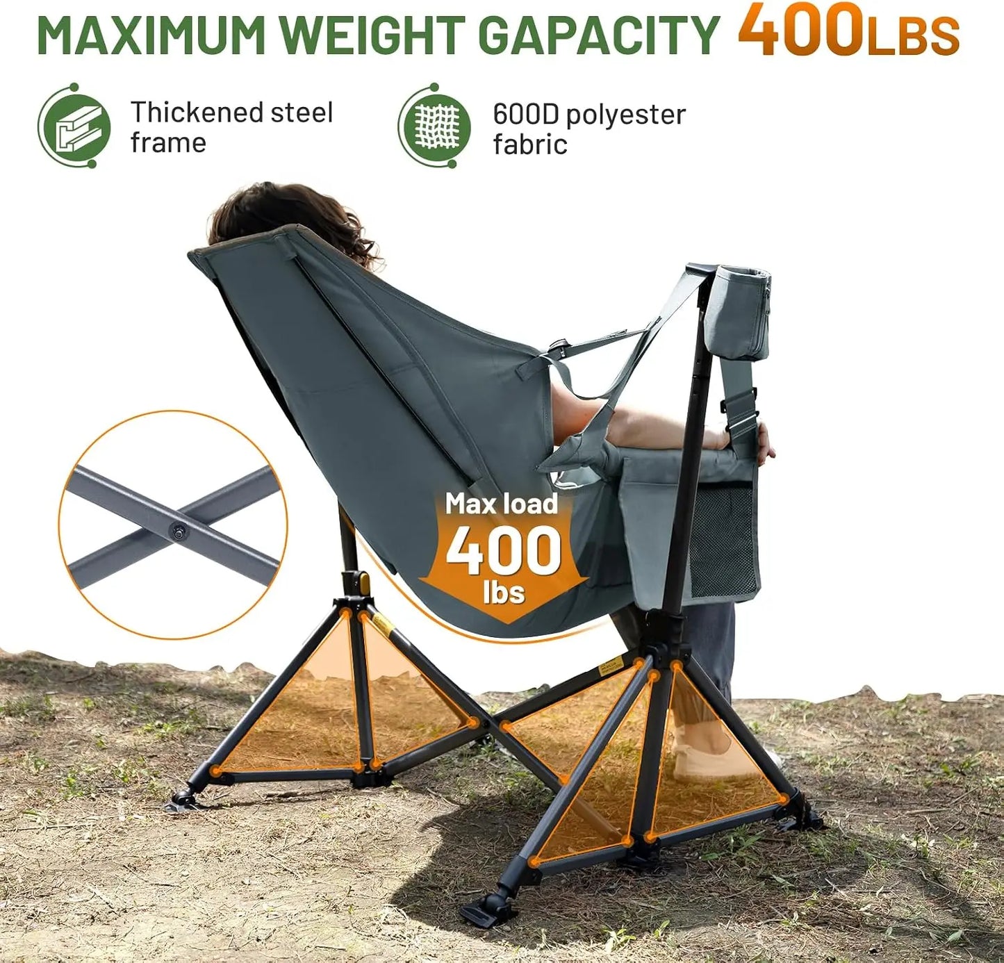 Oversized Hammock Camping Chair, Portable Swinging Chair for Outdoor, 400 lbs Capacity