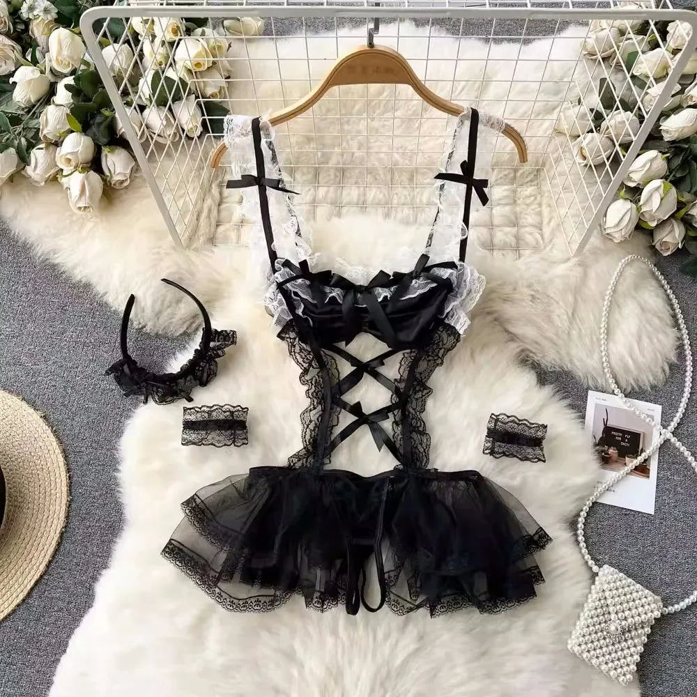 Women Lace Patchwork Velour Strappy Catsuits Fashion One Piece Combination Rompers Erotic Fashion Sexy Bunny Bodysuits Cosplay
