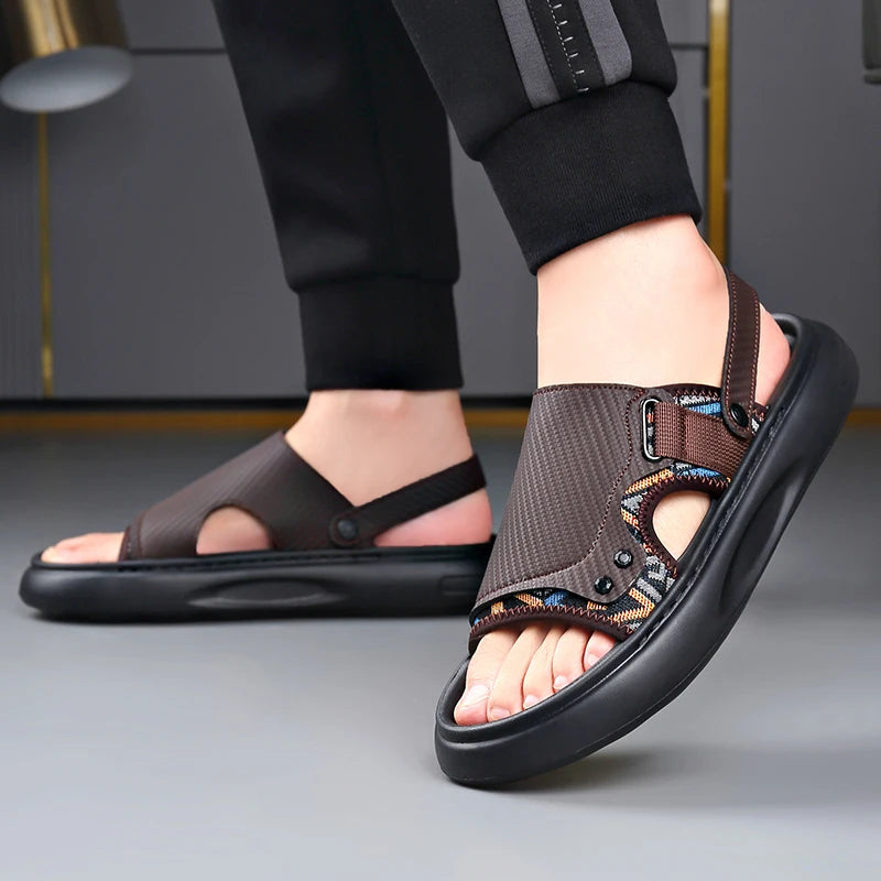 Men's Outdoor Two-Way Wear Slippers Summer Comfortable Slides Anti-Slip Soft-Soled Sandals Casual Breathable Male Beach Shoes