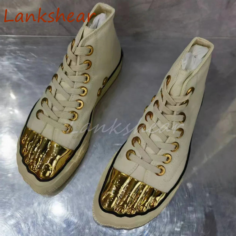 Golden Five Fingers Catwalk Ladies Shoes 2024 Summer New Sexy Street Thick Sole Sports Casual Pumps Model Party Lace Up Sneakers
