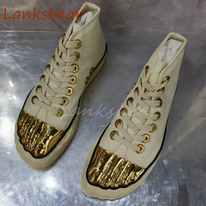 Golden Five Fingers Catwalk Ladies Shoes 2024 Summer New Sexy Street Thick Sole Sports Casual Pumps Model Party Lace Up Sneakers