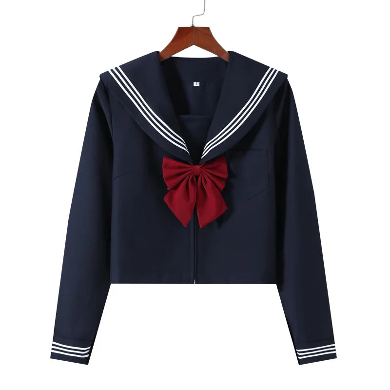 Navy Blue JK Uniform, Red Tie Three Basic Sailor, Short/long Sleeve Japanese School Uniforms For Girls Pleated Skirt JK Sets