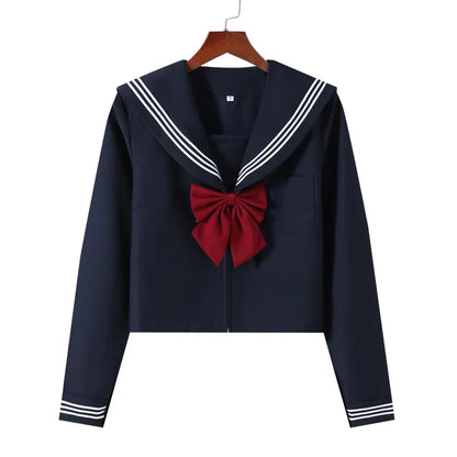 Navy Blue JK Uniform, Red Tie Three Basic Sailor, Short/long Sleeve Japanese School Uniforms For Girls Pleated Skirt JK Sets