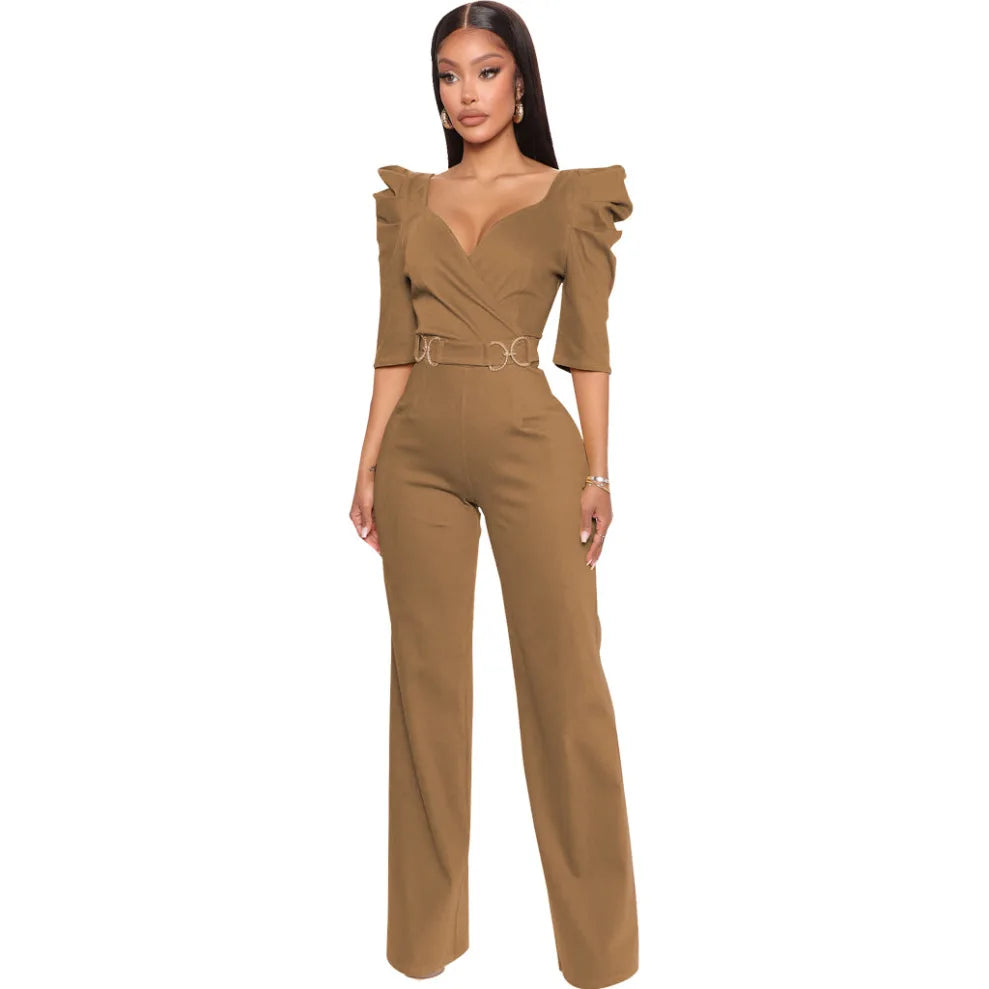 Yellow Rompers for Women XXL Fashion V Collar Short Sleeve Rompers Women Jumpsuits 2023 Club Lace Up High Waist Elegant Jumpsuit