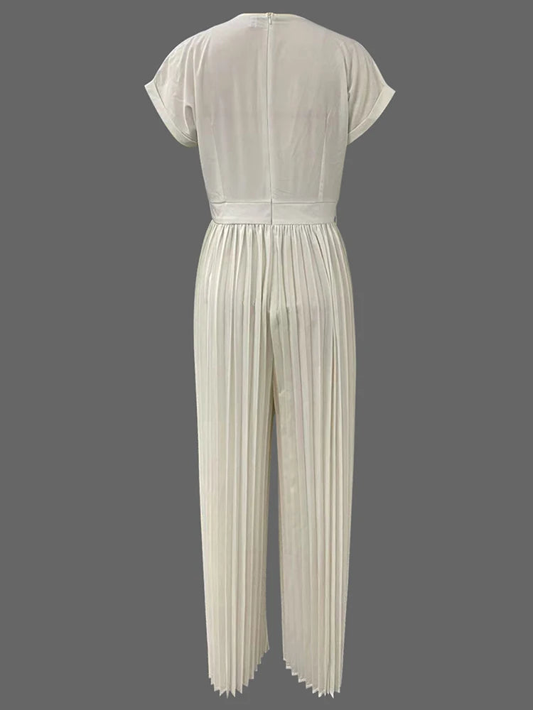 Elegant Pleated Jumpsuits&Rompers for Women V-Neck Jumpsuits Fashion Summer High Waisted Luxury Birthday Party Outfit