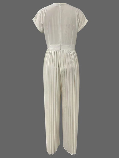Elegant Pleated Jumpsuits&Rompers for Women V-Neck Jumpsuits Fashion Summer High Waisted Luxury Birthday Party Outfit