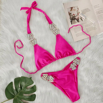 Shiny Sexy Bikinis Swimsuit With Rhinestones Women Swimwear Female Push Up Bikini Beach Swim Wear Bathing Suits Pool Bather 2026