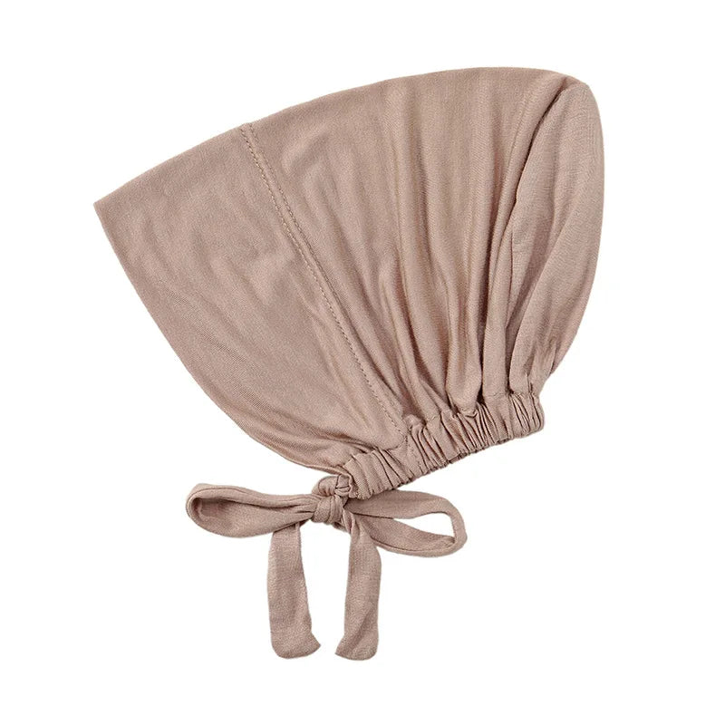 Adjustable Tie Hijab Undercap Soft Modal Bonnet Cap for Muslim Women Stretchy Breathable Inner Head Cover Prayer Wear Accessory