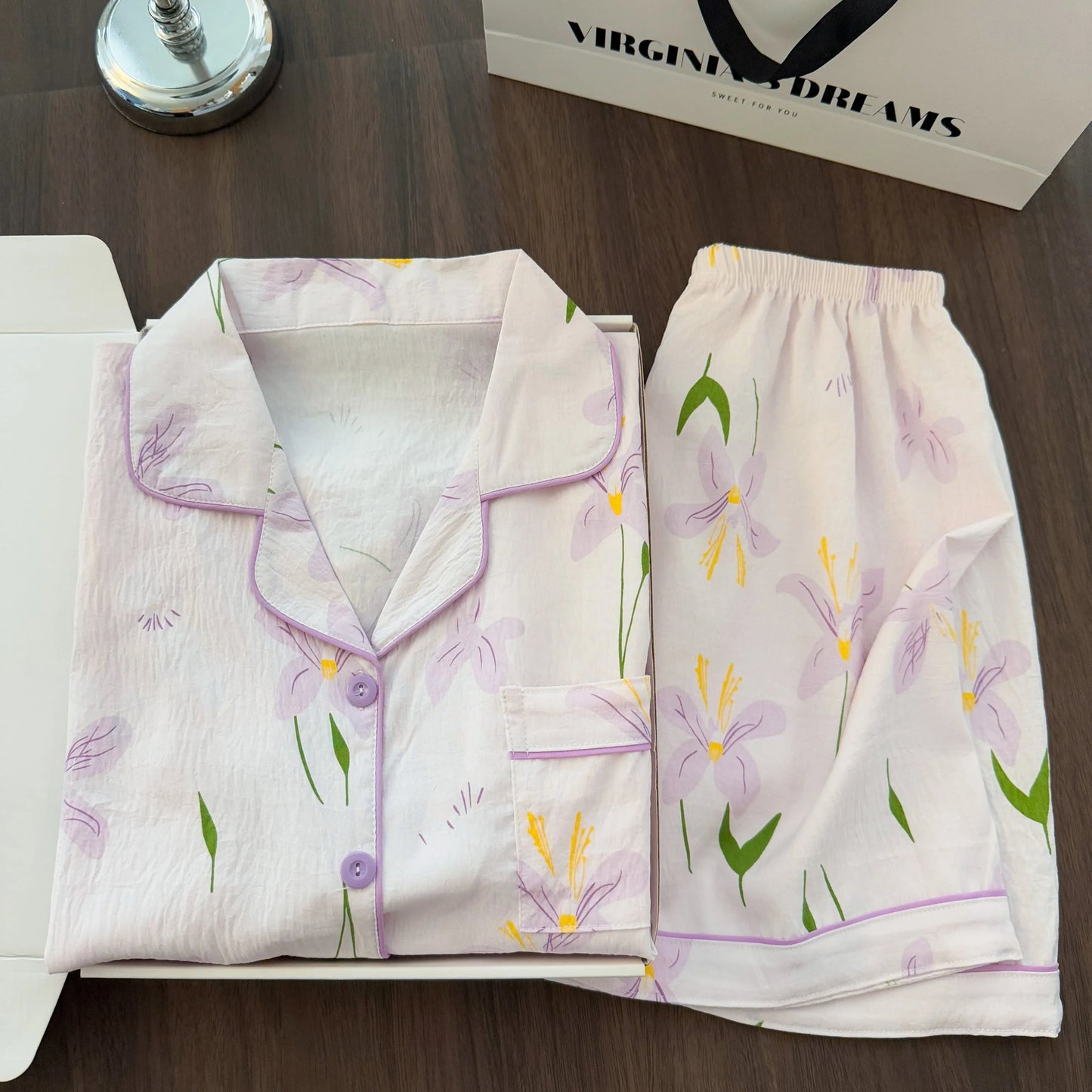 Women Summer Lapel Open Front Pajama Set Short Sleeve Top Shorts, Sweet Ins Teen Loungewear, Casual Daily Outdoor Home Wear Suit