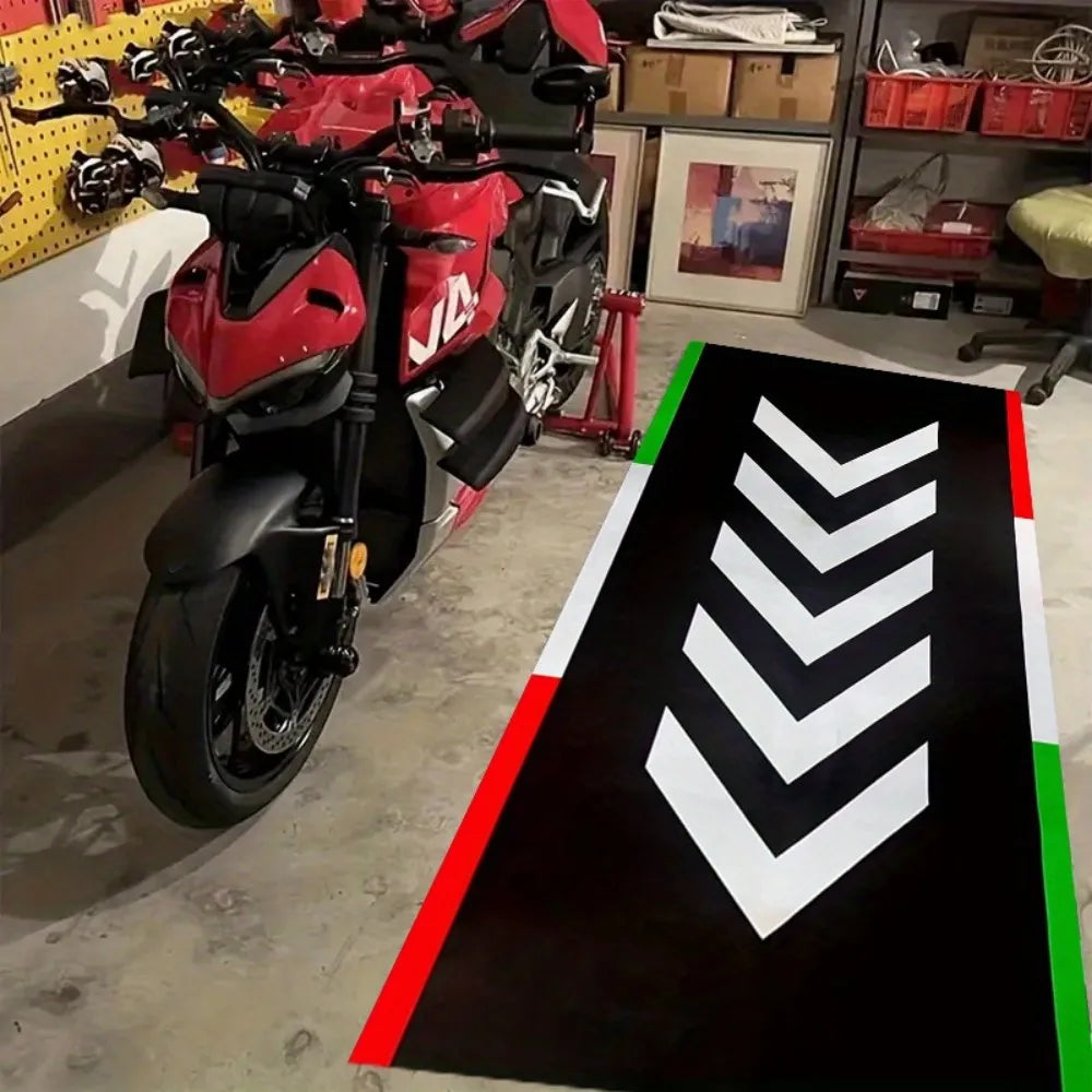 Italian Flag Chevron Crystal Velvet Motorcycle Mat, Non-Slip Garage Floor Mat for Motorbike Parking, Multi-Size, Retro Style Dec
