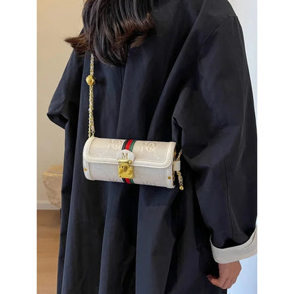 Light luxury brand-name high-end designer bag female 2025 new spring and summer niche shoulder bag messenger bag cylinder bag