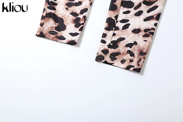 kliou Leopard Printed Women Jumpsuits Sexy Hot Popular Low Neck Spaghetti Strap Skinny Overalls Female Trend Midnight Clubwear