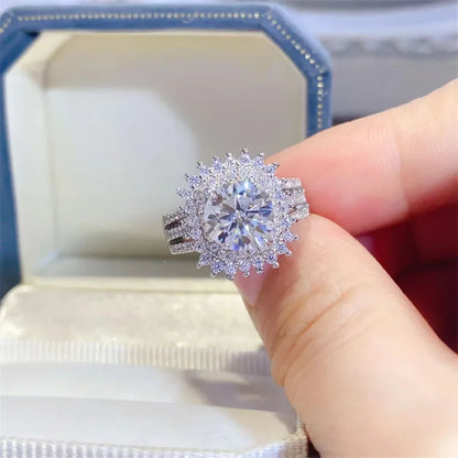 Luxury 18K Solid Platinum PT950 certifid 2 carat D color moissanite ring wholesale eight heart eight cut diamond ring for women