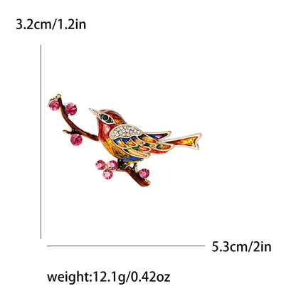Fashion Magpie Brooch Cute Bird Flower Enamel Rhinestone Corsage Pin Clothing Accessories Jewelry