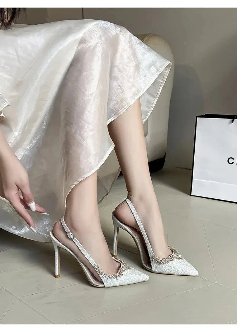 Luxury Designer Women Shoes Exquisite Rhinestone High Heeled Sandals for Woman Elegant French Style Casual Shoes Sandalias Mujer