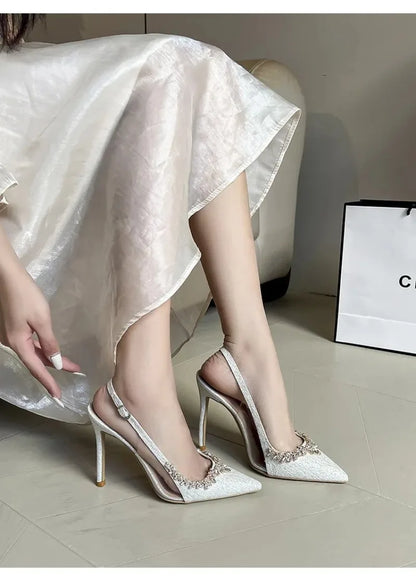 Luxury Designer Women Shoes Exquisite Rhinestone High Heeled Sandals for Woman Elegant French Style Casual Shoes Sandalias Mujer