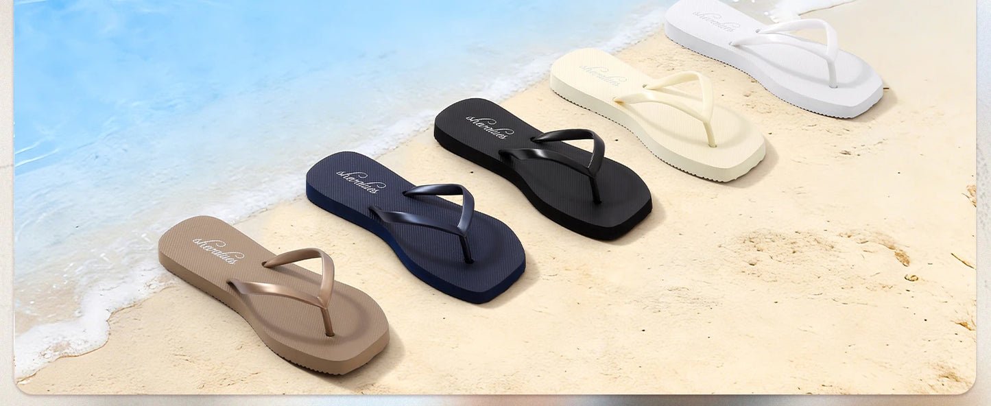 Evshine Women's Square Toe Flip Flops Summer New Comfort Rubber Beach Thong Sandals Lightweight Pool Slides Bath Shower Slippers