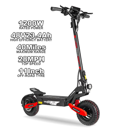 EOEOTWO 1200W Off Road Electric Scooter for Adults 48V Long Range E-Scooter 30MPH Fast Speed 11" Tubeless Tire Foldable Kick Scooter