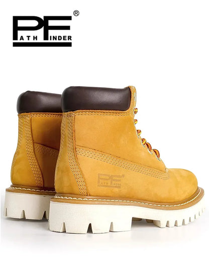 Fashion Men's Genuine Leather Motorcycle Boots Outdoor Non-slip Wear-resistant Tooling Boots Warm Winter Mid-calf Boots Women