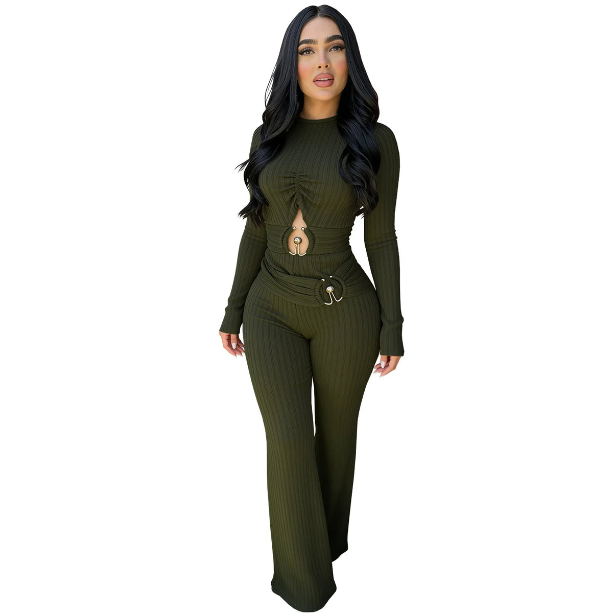 Solid Women Jumpsuits For Spring Autumn Long Sleeve O-Neck Loose Fashion Streetwear Hollowed Out Overalls Pants Trousers 2026