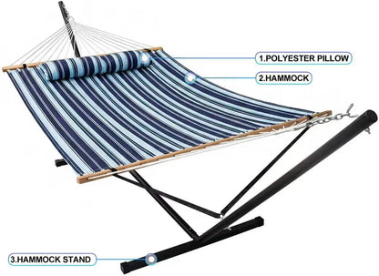 Portable Outdoor Hammock with Stand, Heavy Duty with Carrying Bag, Soft Pillow, Balance Ropes