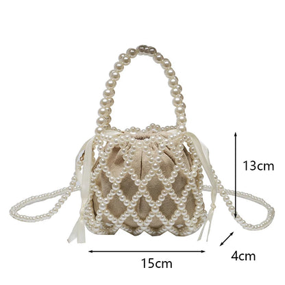Fashion Lady Basket Handbag Summer Women's Shoulder Crossbody Bag Bohemia Travel Beach Bag Luxury Design Pearl Shopper Tote