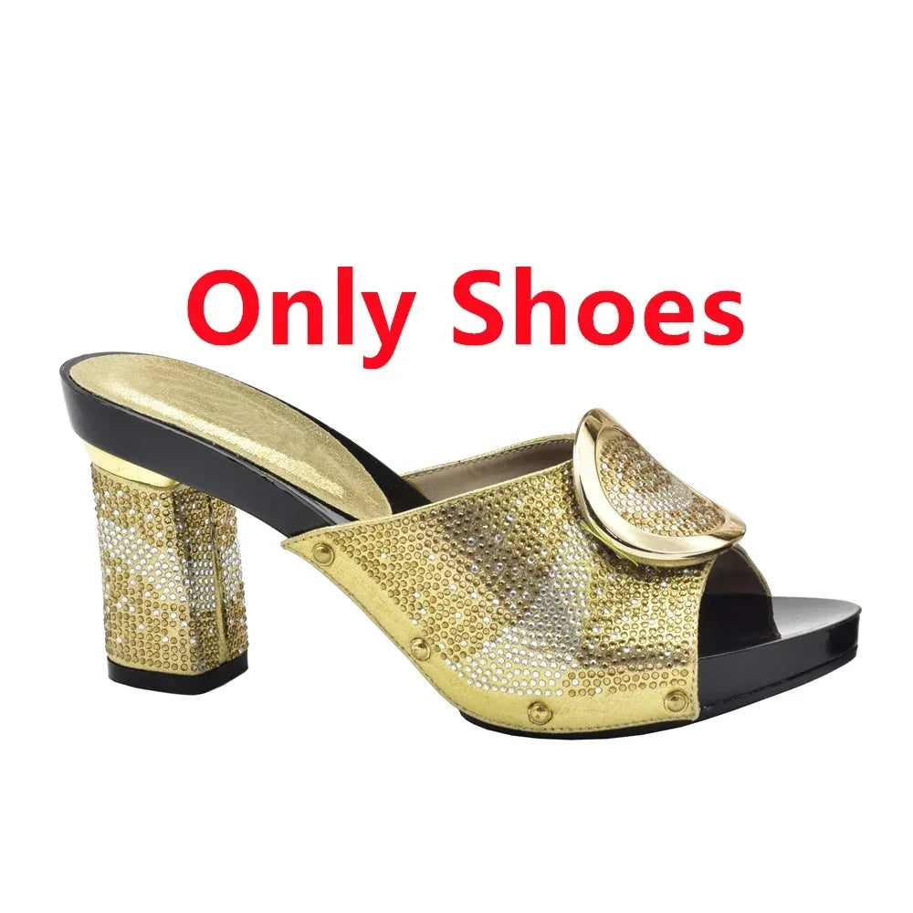 African Women Shoes and Bags Sets with Rhinestone Plus Size Heels 43 Nigerian Party Pumps Luxury Shoes Wedding Shoes Bride