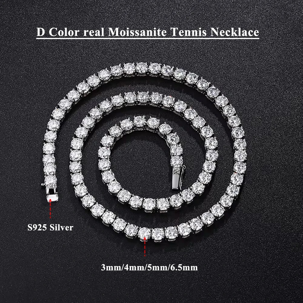 Serenity 3 Claw D Color Moissanite Tennis Necklace for Women Men 100% S925 Sterling Silver Lab Diamond Luxury Neck Chain Jewelry