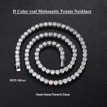 Serenity 3 Claw D Color Moissanite Tennis Necklace for Women Men 100% S925 Sterling Silver Lab Diamond Luxury Neck Chain Jewelry