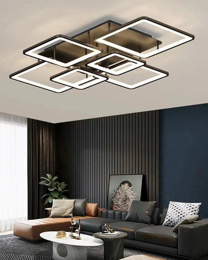 Creative Grid LED Ceiling Light Luxury Villa Hall Black Living Room Decor Dining Room Ceiling Chandelier Home Lustre Fixture