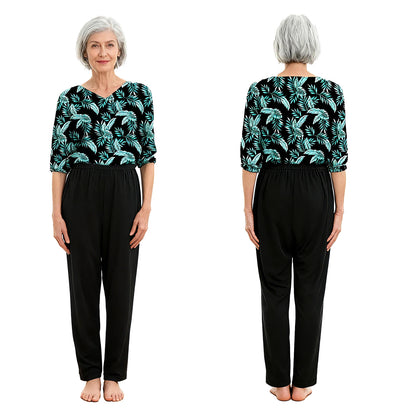 Women Special Need Adaptive Clothing Elderly Alzheimer Dementia Back Zipper Anti-Strip Nursing Jumpsuit Homewear Sleepwear
