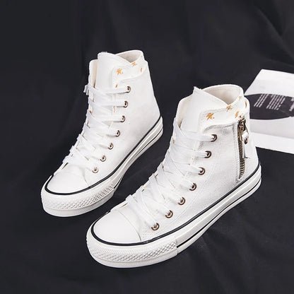 High-top Canvas Shoes for Women Fashion Casual Mid-Top Flat Women's Sneakers Designer Side Zipper Woman's Shoes Zapatos De Mujer