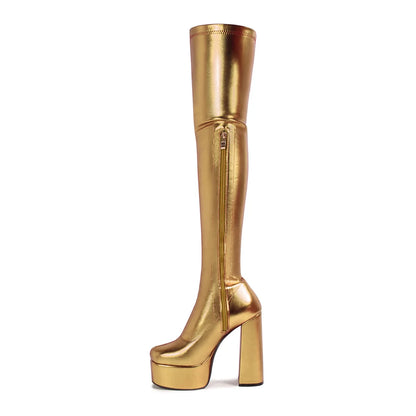 Thin Leg Thick Heels Platform Shoes Women's 2025 Summer Autumn Over the Knee Boots Candy Color Patent Leather Super High Heels