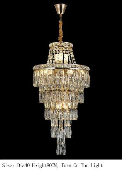 Large Ceiling Long Crystal Chandelier Hotel Lobby Living Room Luxurious Multi Story Staircase Light Golden Stainless Steel Light