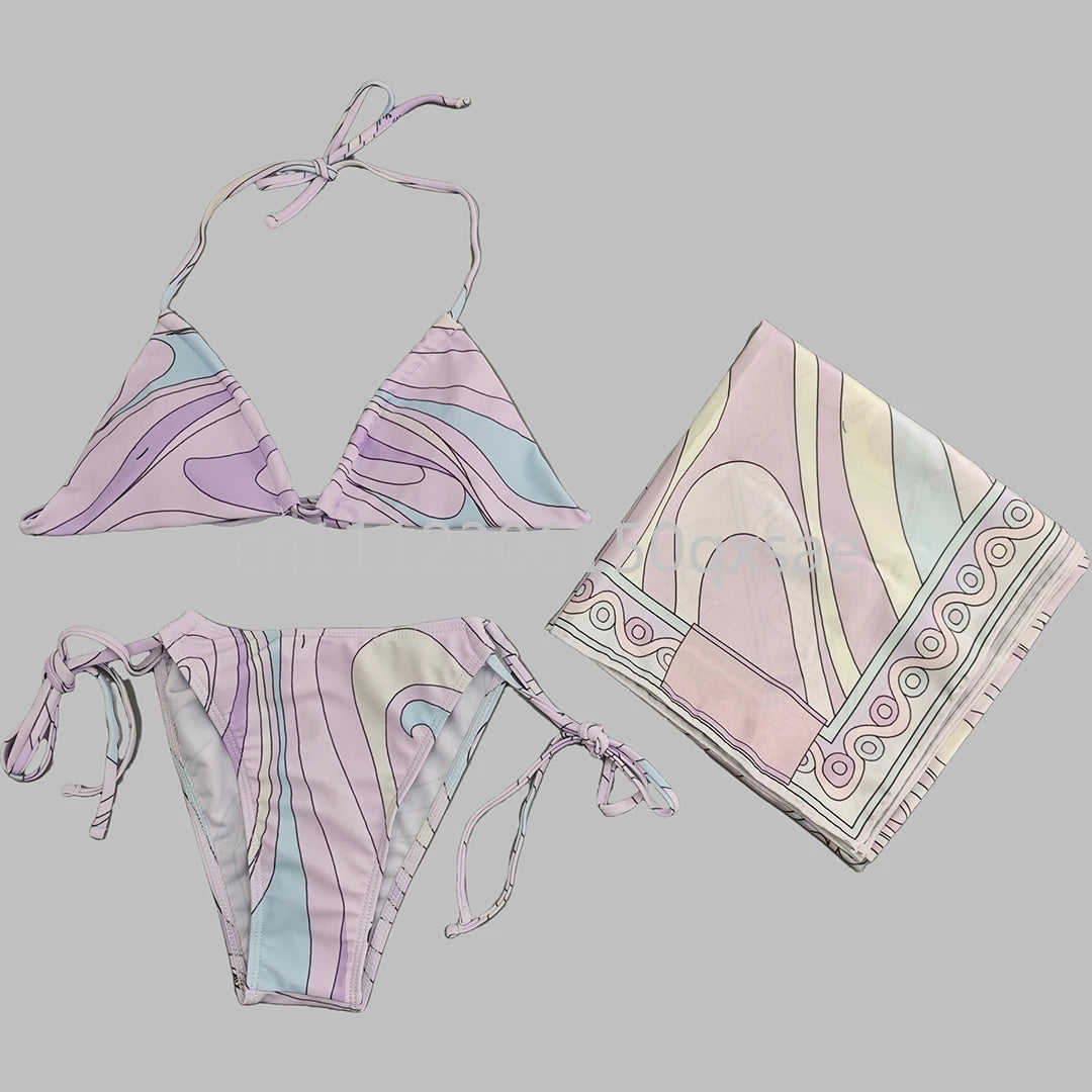 Classic Design Women's Headband Swimsuits with Letter Signature Logo Designer Brand Lady Sexy Scarf Swimsuits Beachwear