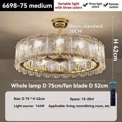 Nordic Luxury Crystal Ceiling Fan Light Modern Minimalist Dining Room Hotel Pendant Lights Living Room Bedroom Silent Fan lamp
