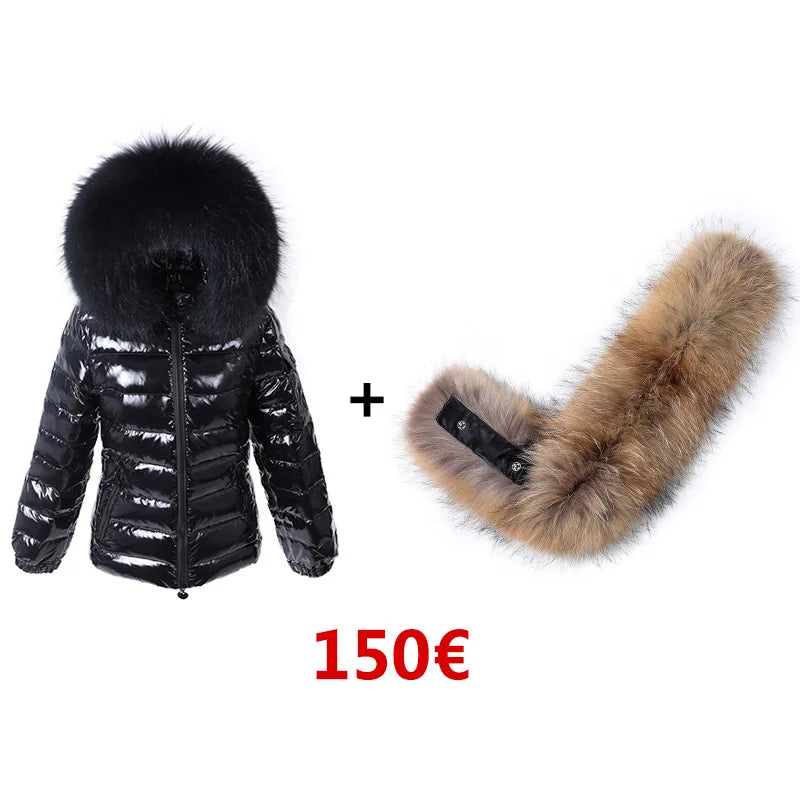 Maomaokong Winter Jacket Women Real Fur Coat Parkas Duck Down Lining Coat Real Raccoon Fur Collar Warm Black Streetwear