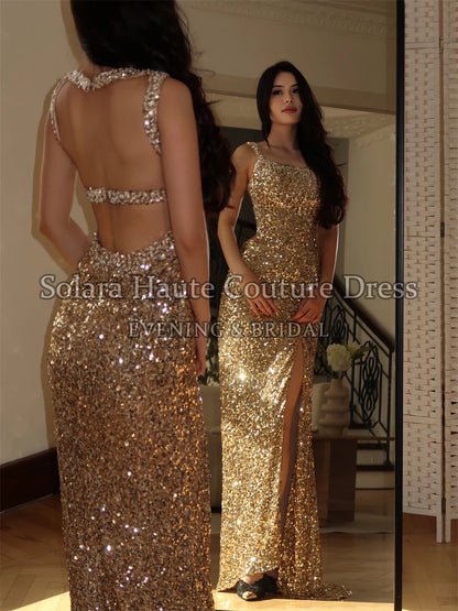 Solara Customized Sparkly Sequins Backless Evening Dresses Sleeveless Straight Floor-Length Prom Party Gowns for Women 2026