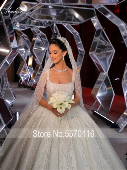 Alonlivn Custom Made Full Of Beading Embroidery Square Collar Wedding Dresses Delicate Lace Ball Gown Bridal Gowns