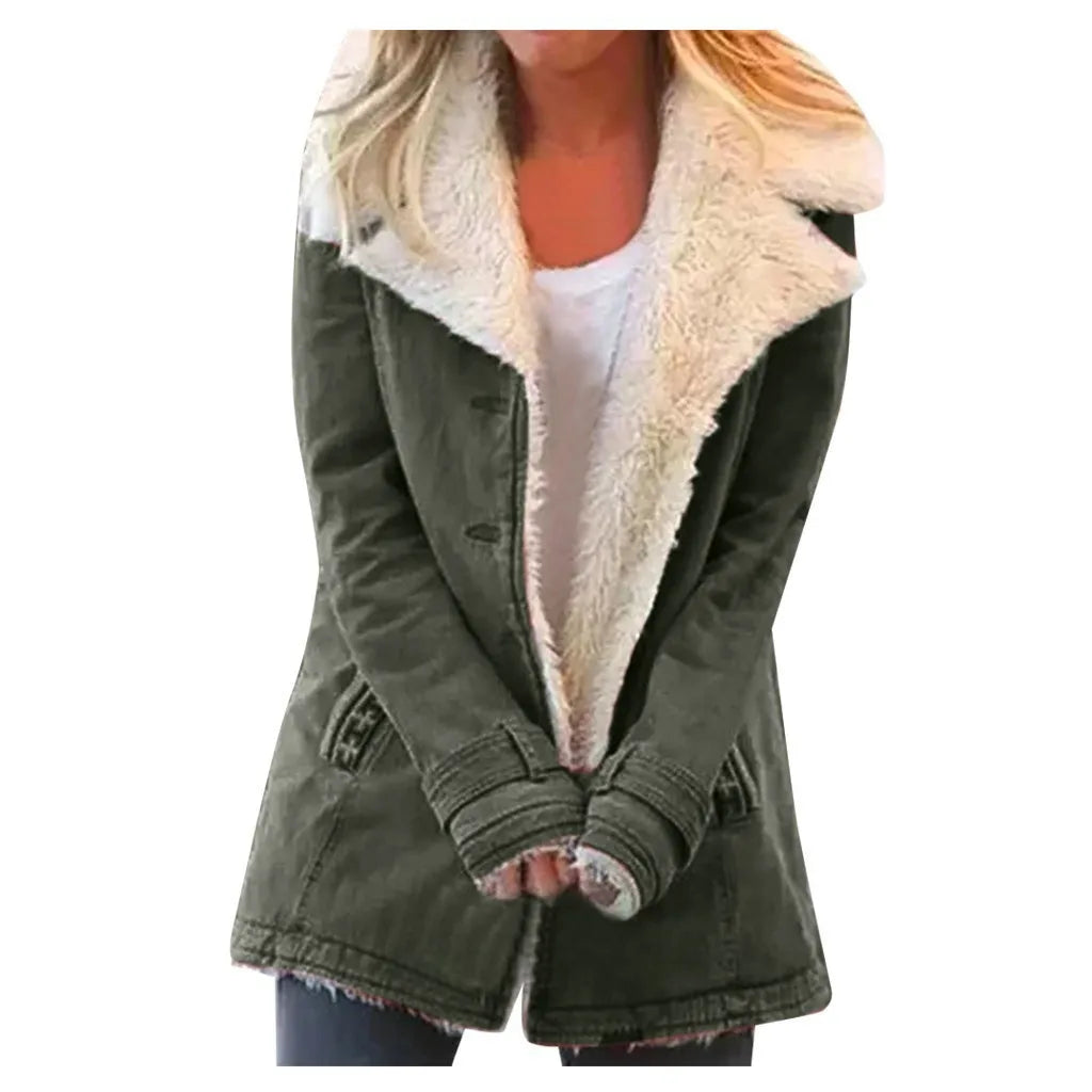 2022 Autumn Winter Women Warm Faux Fur Fleece Coat Jacket Lamb Wool Thickened Locomotive Lapel Female Chic Outwear Top Clothing