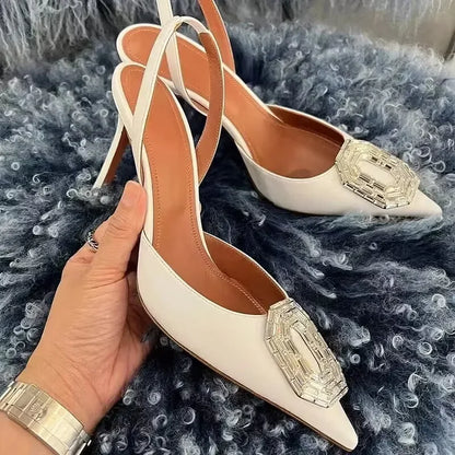 Sexy Luxury Designer High Heels Silk Rhinestone  New Sandals Women Pointy Fine Heel Fashion Glitter Wedding Party Dress Shoes