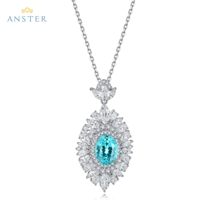 Women Diamonds Pendant Necklaces Charms 925 Silver Lab Paraiba Jewelry