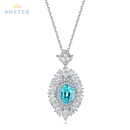 Women Diamonds Pendant Necklaces Charms 925 Silver Lab Paraiba Jewelry
