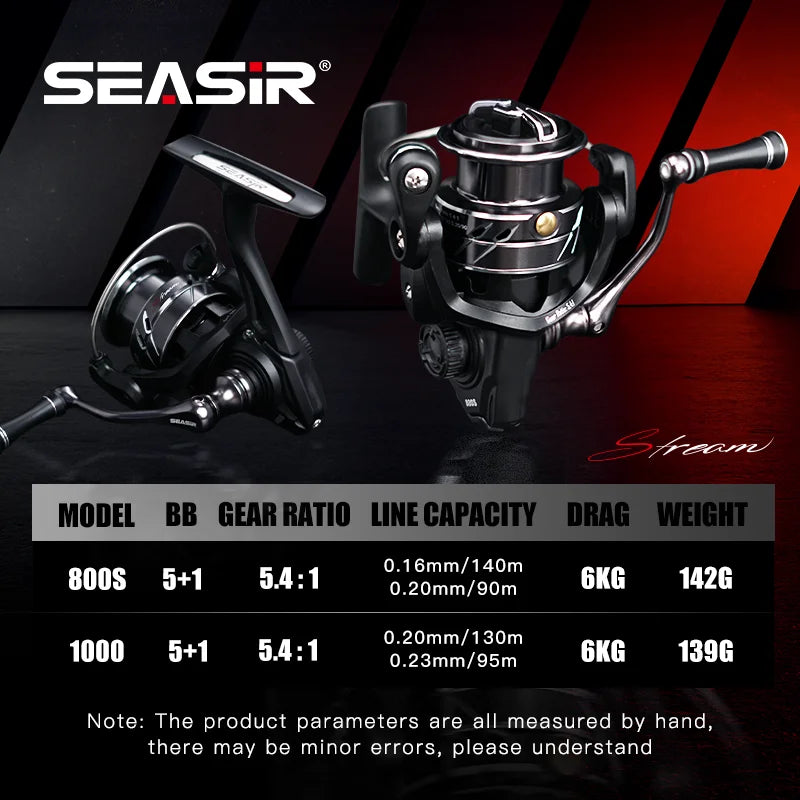 SEASIR Stream Spinning Reel 139g Ultralight Carbon Washers Max Drag 6Kg 5+1BB 5.4:1 Gear Ratio Fishing Wheel